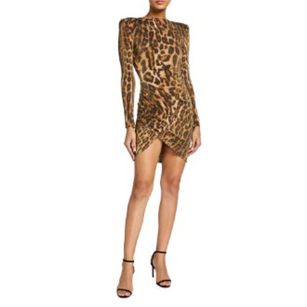 Alexandre Vauthier Leopard-Print Ruched Asymmetric Dress NWT Sz. 40/8